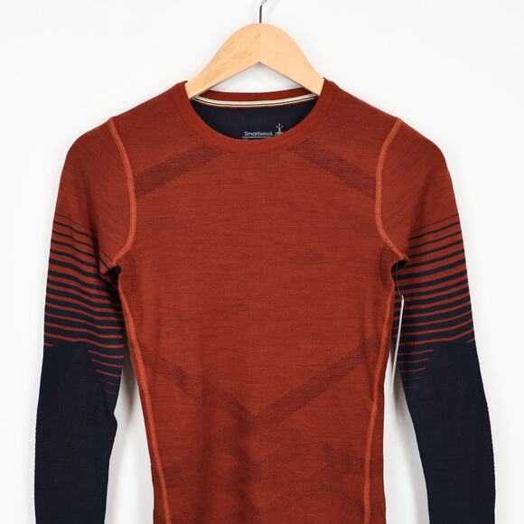 Smartwool Women's Intraknit Thermal Merino Base Layer Crewneck Brown/Navy XS NWT - Picture 2 of 8